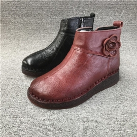 Retro Leren Soft Bodem Dames Herfst Winter Laarzen 35-41