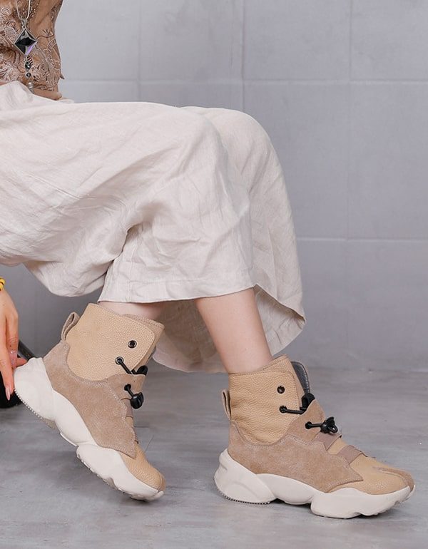 Casual Beige Sneaker Met Dikke Zolen En Splitteen