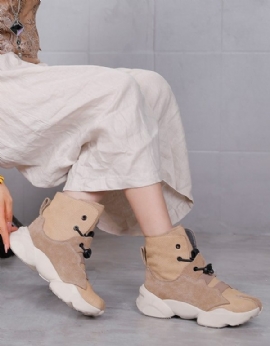 Casual Beige Sneaker Met Dikke Zolen En Splitteen