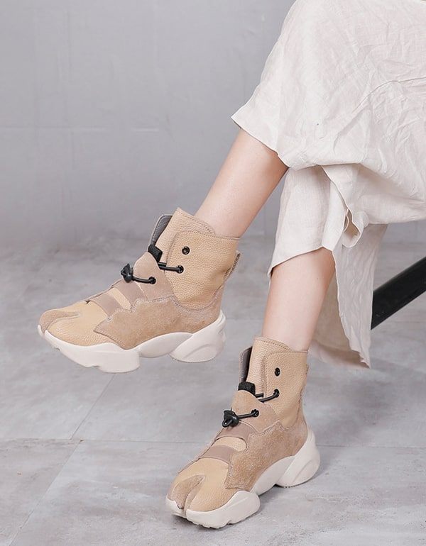 Casual Beige Sneaker Met Dikke Zolen En Splitteen