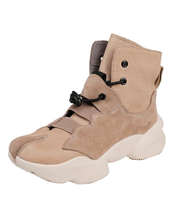 Casual Beige Sneaker Met Dikke Zolen En Splitteen