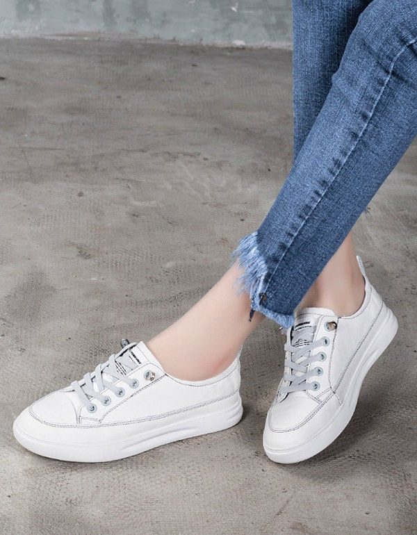 Casual Lederen Sneakers Voor Dames Wit