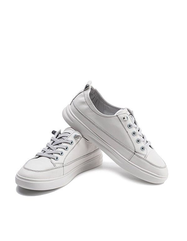 Casual Lederen Sneakers Voor Dames Wit