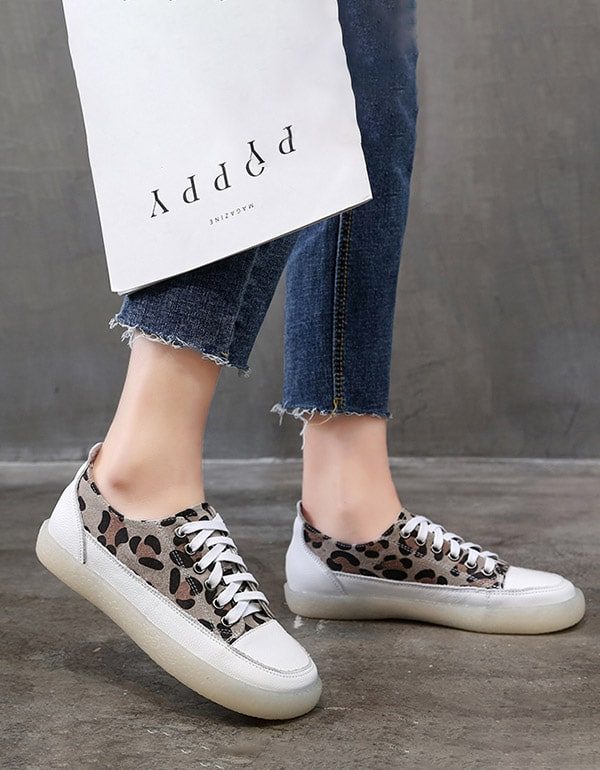 Casual Schoenen Van Canvas Voor Dames Met Luipaardprint