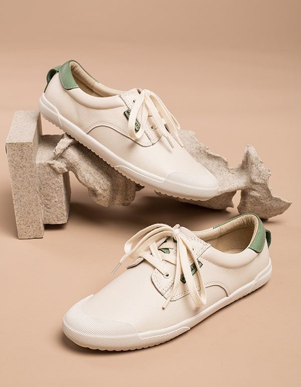 Lente Beige Lederen Sneakers Voor Dames