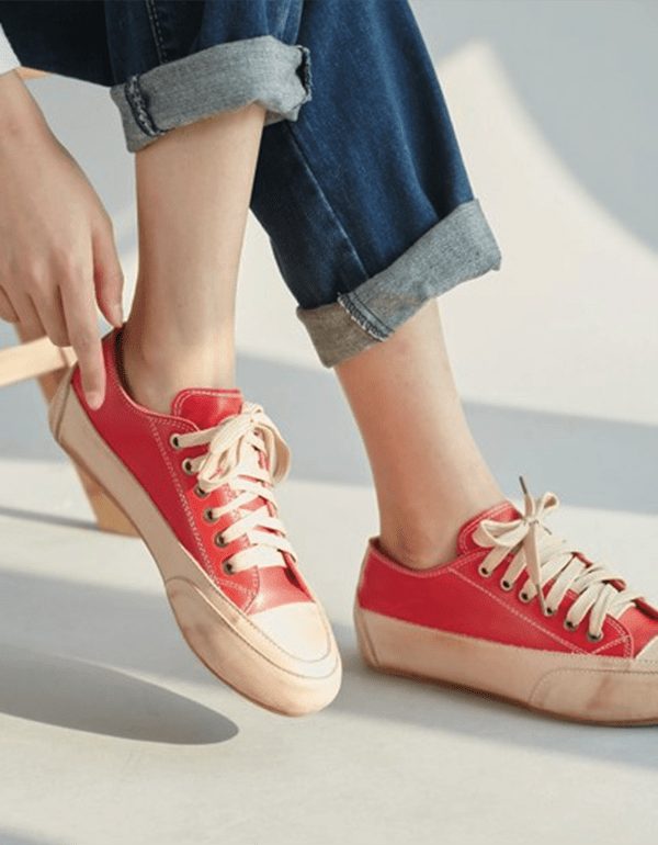 Leren Casual Platte Damesschoenen Met Veters