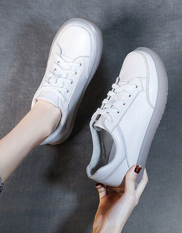 Veelzijdige Casual Zachte Leren Sneakers Voor Dames