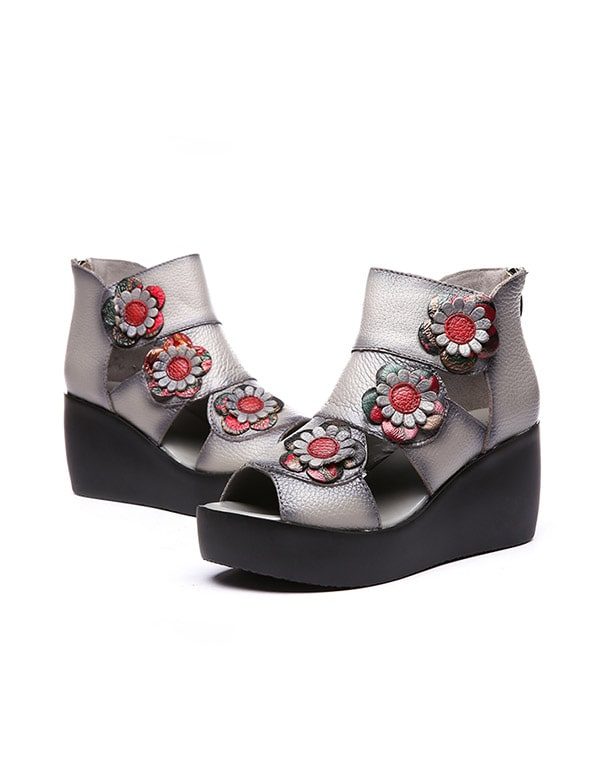 Etnische Stijl Bloem Vis Teen Wedge Sandalen