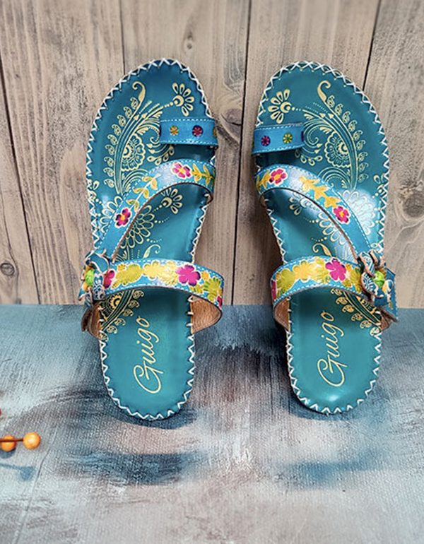 Slippers Koeienhuid Etnische Schoenen Handgemaakt Bloemen