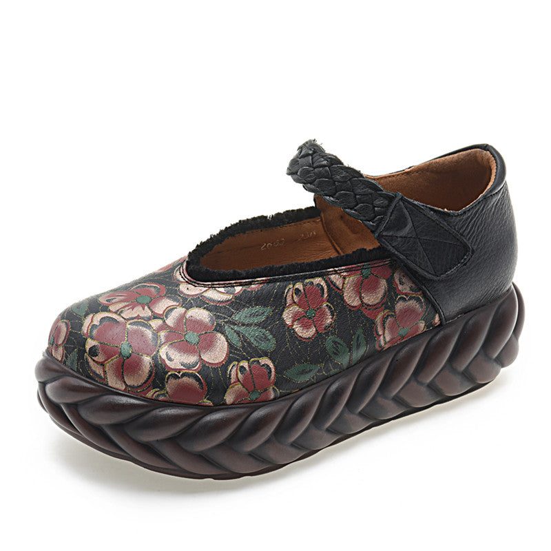 Vintage Herfst Leren Platform Comfortabele Etnische Sandlas