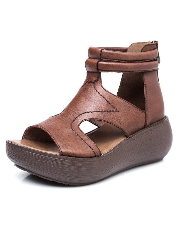 2022 Retro Leren Zomer Wedge Sandalen