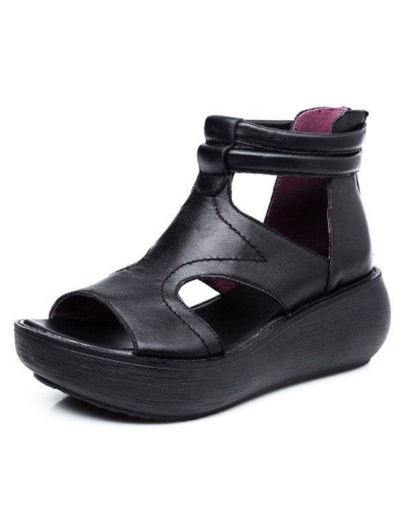 2022 Retro Leren Zomer Wedge Sandalen