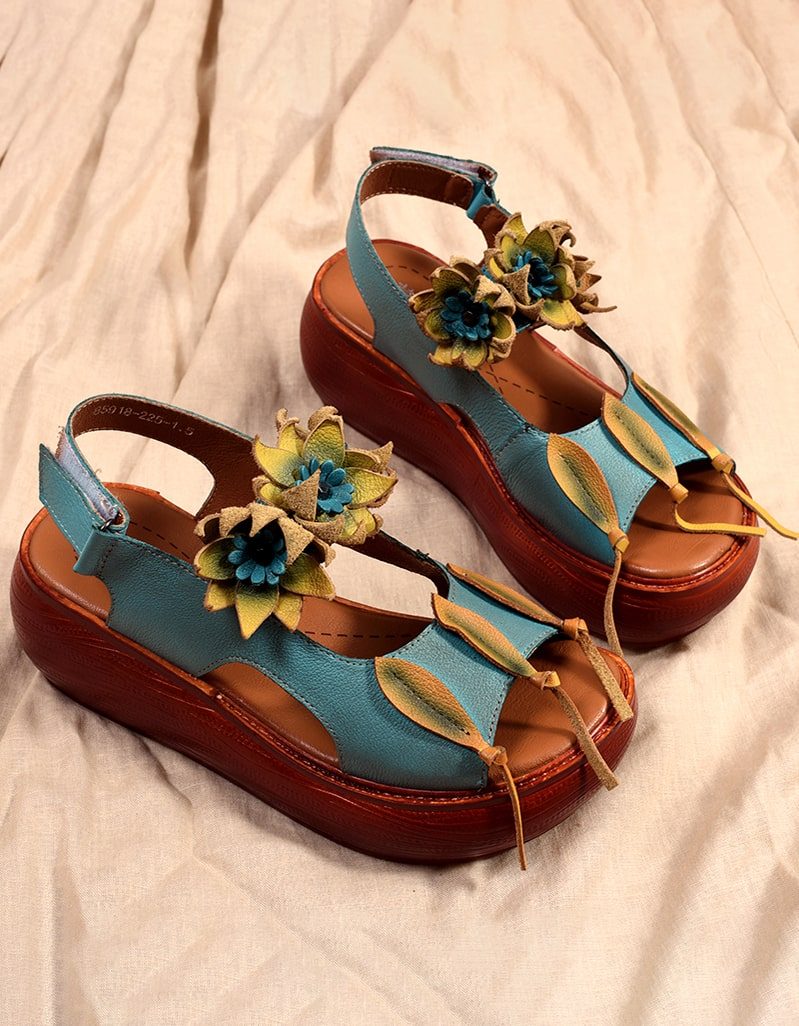 Bloem Retro Leren Kleur Matching Strand Sandalen