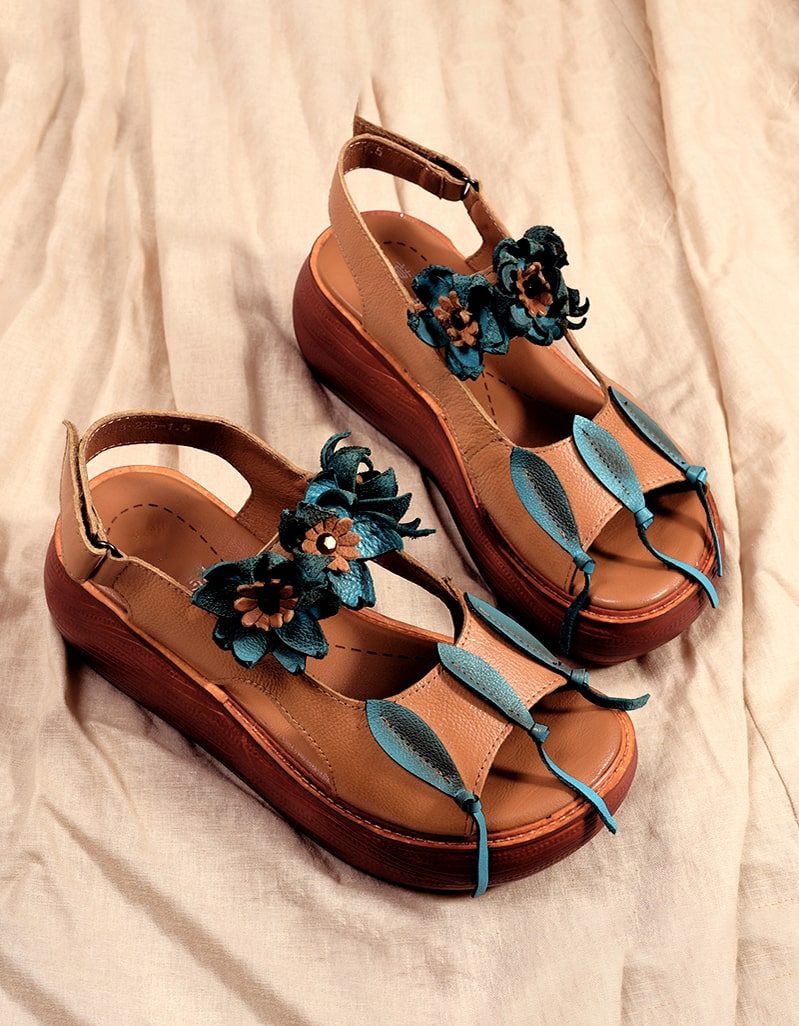 Bloem Retro Leren Kleur Matching Strand Sandalen