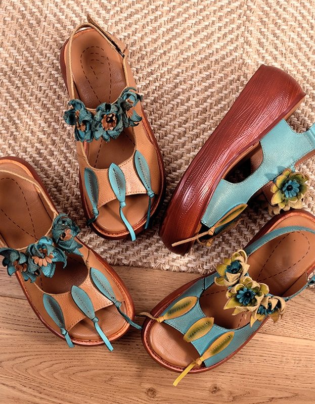 Bloem Retro Leren Kleur Matching Strand Sandalen