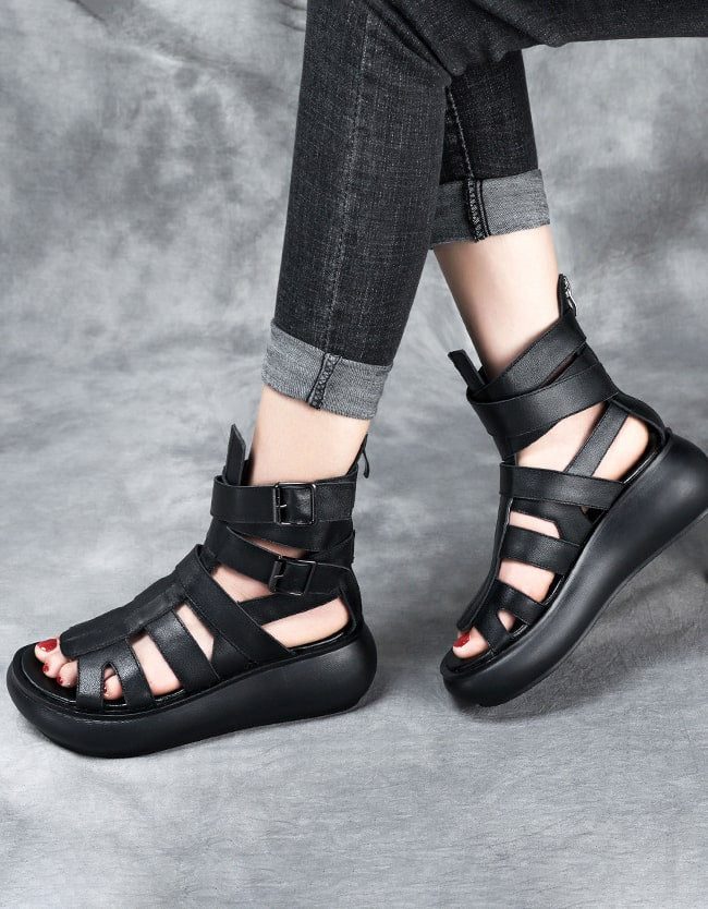 Cross Strap Sandalen Zomerlaarzen Zwart