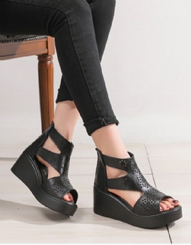 Dames Handgemaakte Retro Cut-out Wedge Enkel Sandalen