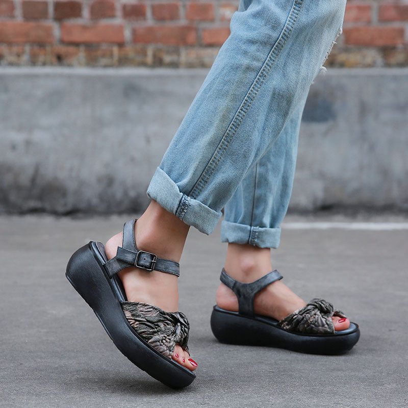 Dames Retro Leren Zomer Platform Sandalen