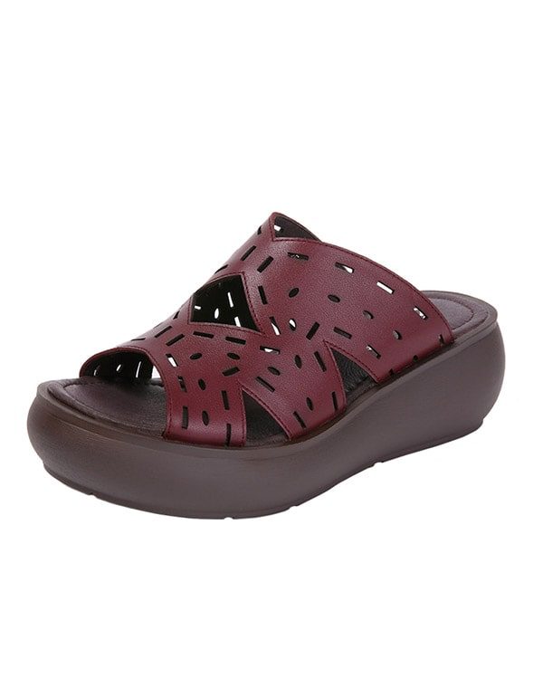 Dames Zomer Leren Retro Wedge Pantoffels