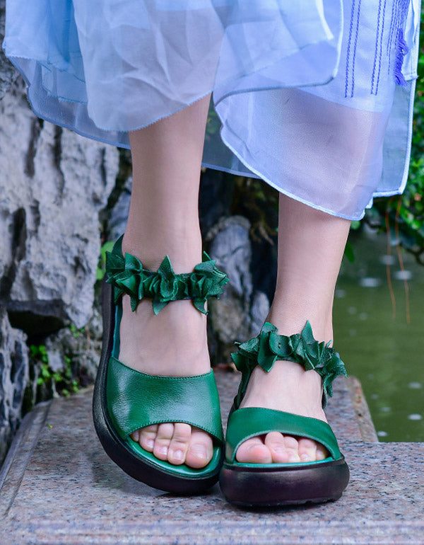 Echte Lederen Visteen Groene Sandalen