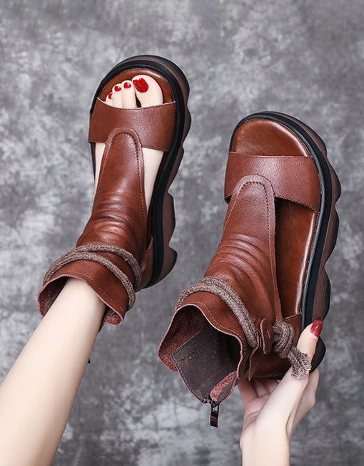 Enkel Veterschoenen Met Open Teen Retro Sandalen Laarzen