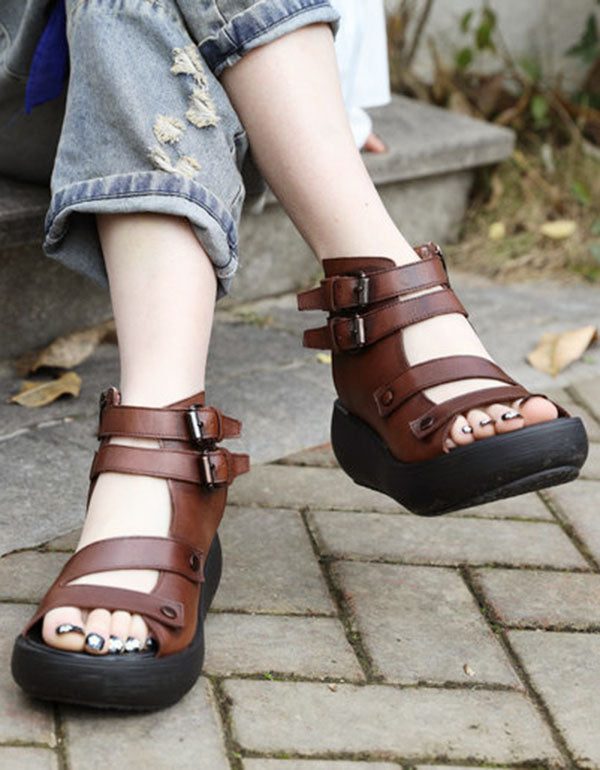 Handgemaakte Dames Retro Enkelband Sandalen