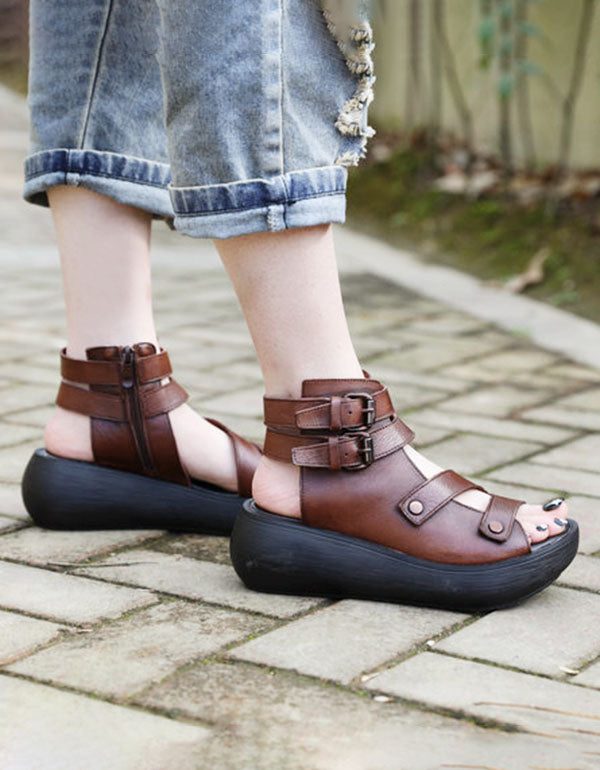 Handgemaakte Dames Retro Enkelband Sandalen