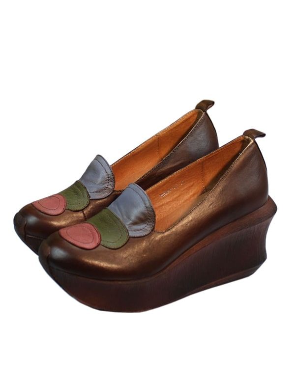 Handgemaakte Retro Lederen Comfortabele Wedge Schoenen