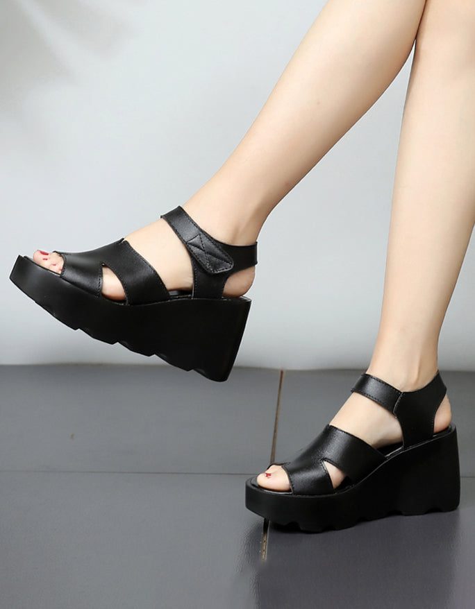 Handgemaakte Retro Leren Zomer Wedge Sandalen