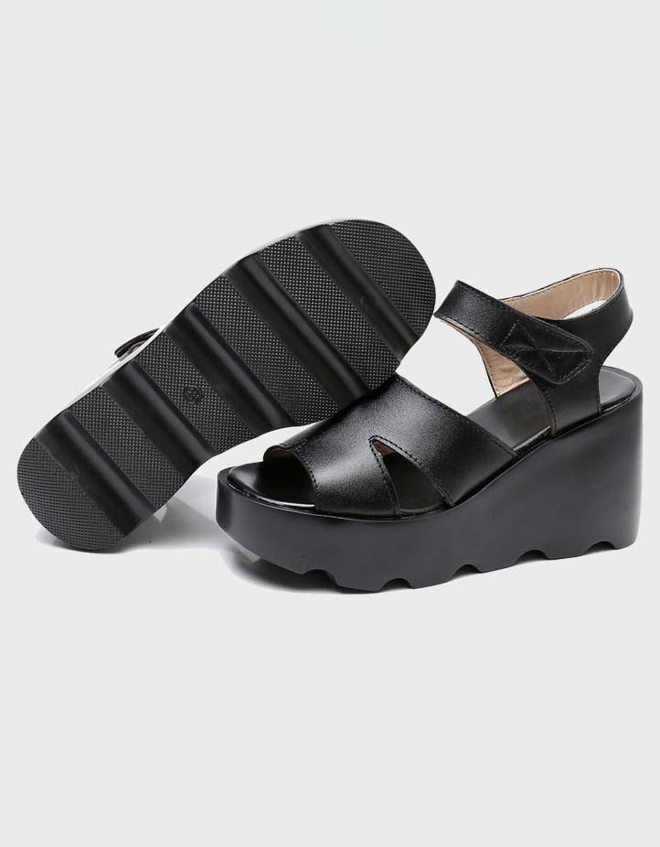 Handgemaakte Retro Leren Zomer Wedge Sandalen