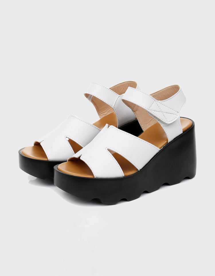 Handgemaakte Retro Leren Zomer Wedge Sandalen