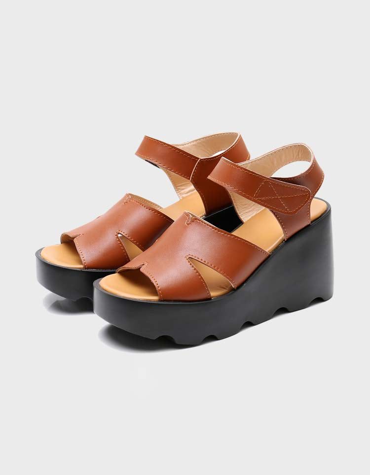 Handgemaakte Retro Leren Zomer Wedge Sandalen