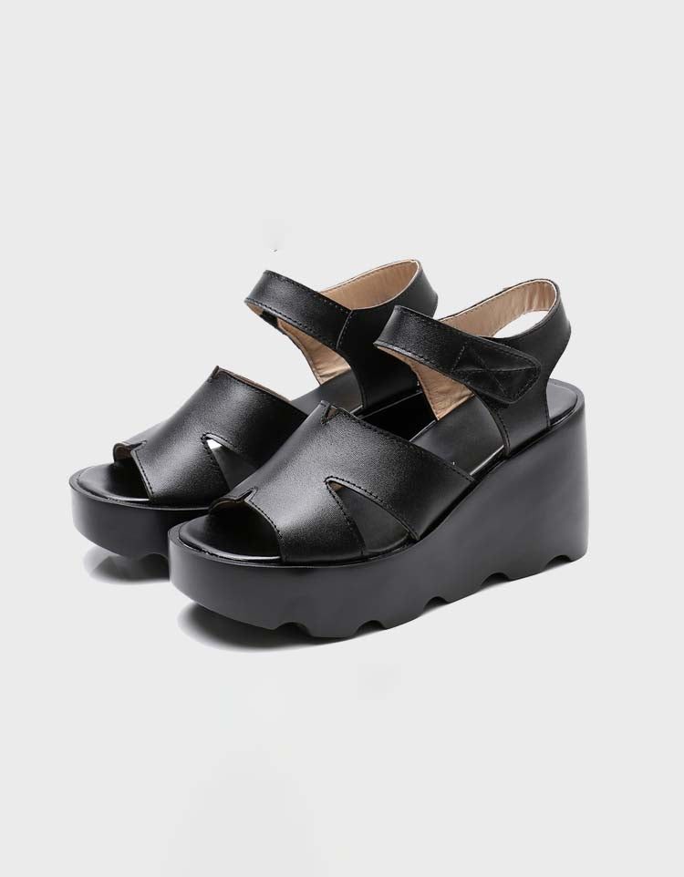 Handgemaakte Retro Leren Zomer Wedge Sandalen