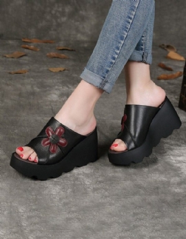 Handgemaakte Retro Zomer Zwarte Wedge Slippers