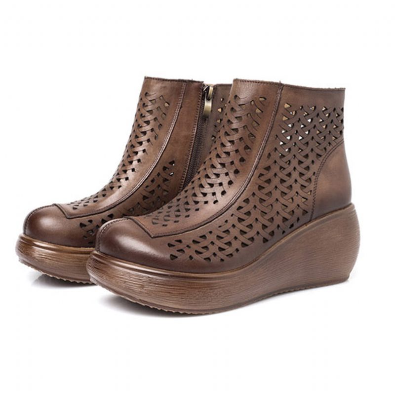 Holle Retro Handgemaakte Spring Wedge Boots