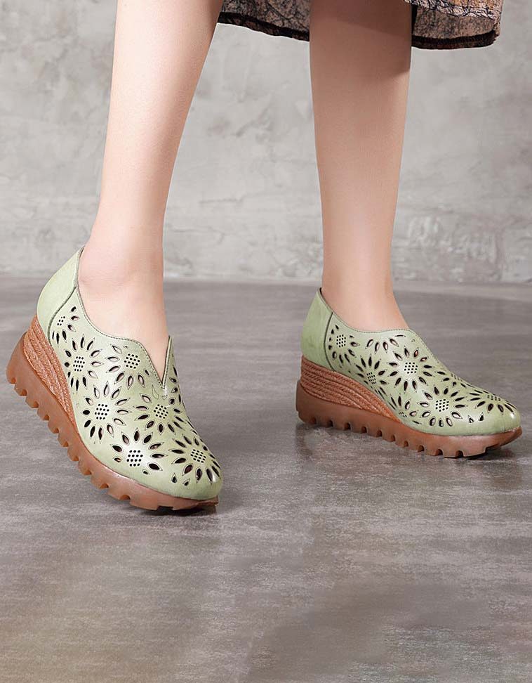 Lente Zomer Wedge Handgemaakte Groene Sandalen