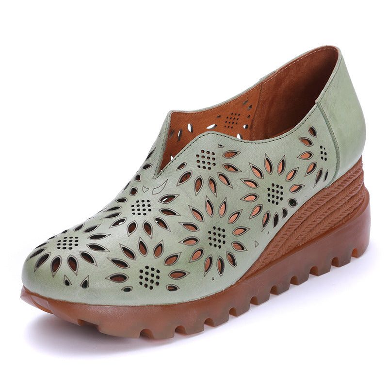 Lente Zomer Wedge Handgemaakte Groene Sandalen