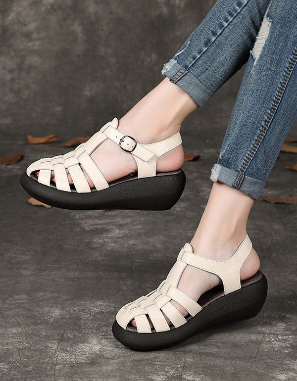 Leren Retro Romeins Geweven Sandalen