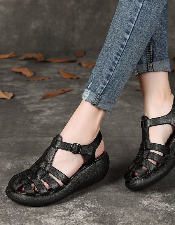 Leren Retro Romeins Geweven Sandalen