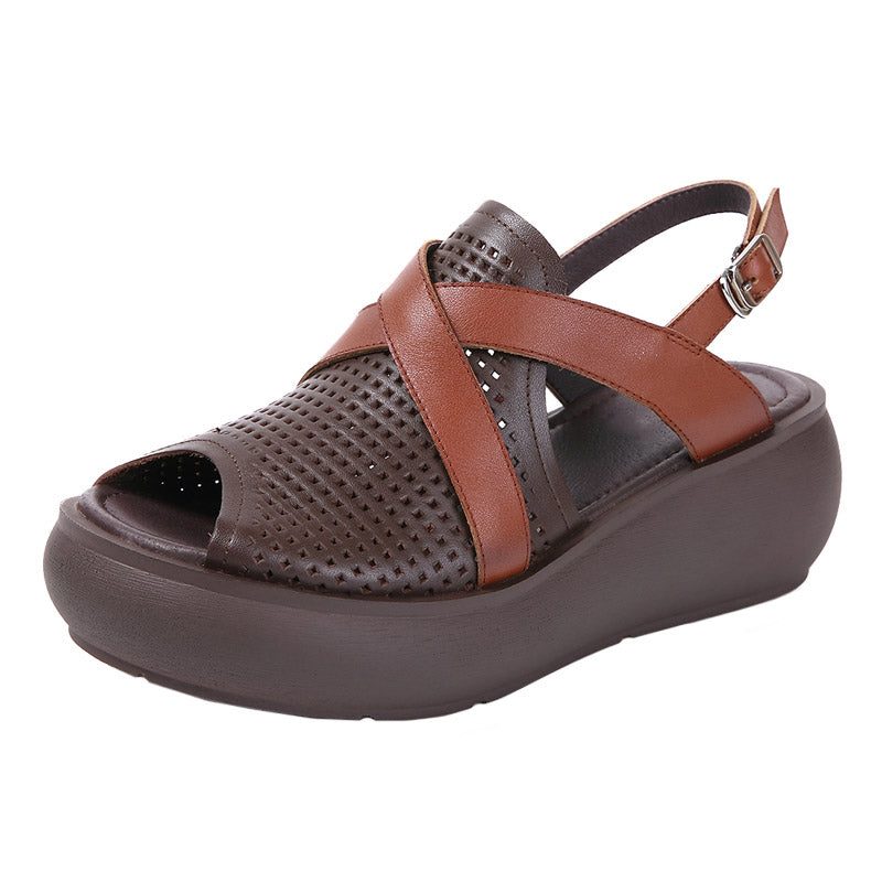 Leren Visteen Gesp Wedge Zomersandalen