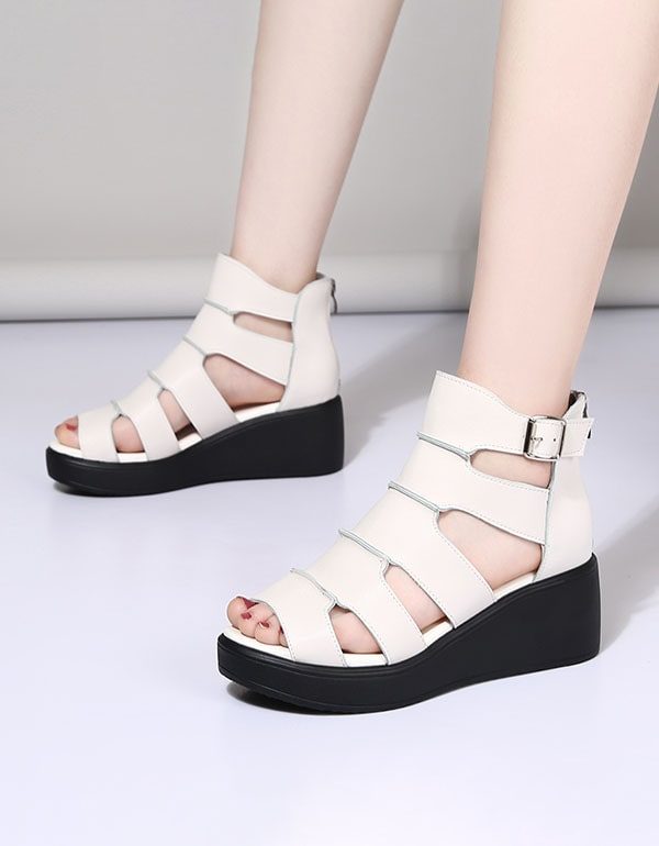 Nieuwe Retro Leren Sandalen Met Enkelband Voor Dames