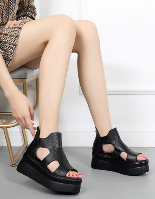 Open Teen Zomer Platform Sandalen Zwart