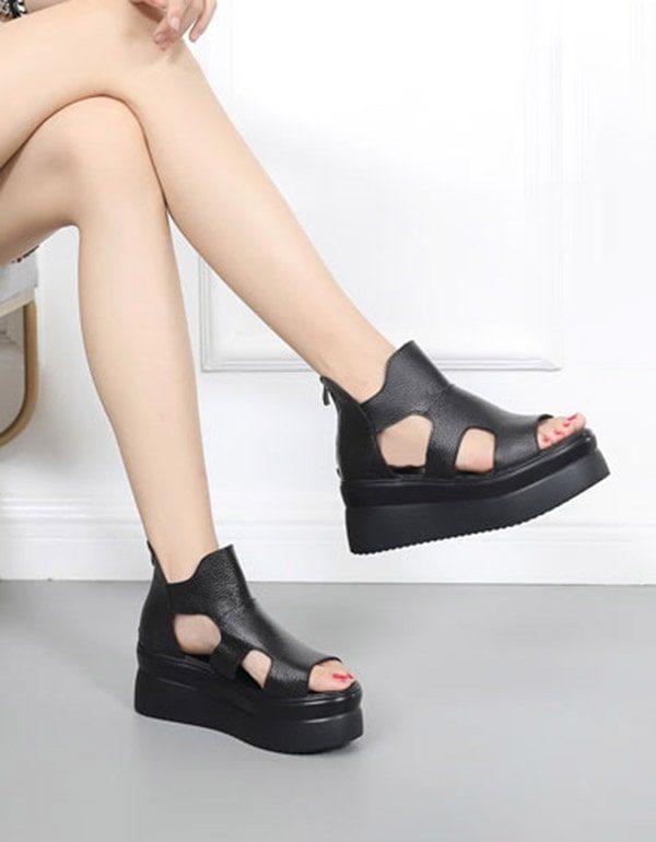 Open Teen Zomer Platform Sandalen Zwart