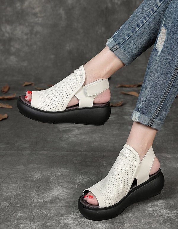 Retro Hollow Wedge Sandalen Slingback Voor Dames