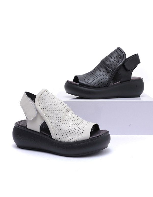 Retro Hollow Wedge Sandalen Slingback Voor Dames