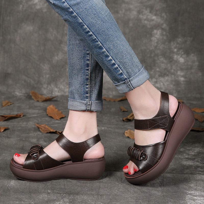 Retro Leren Dames Zomer Wedge Sandalen