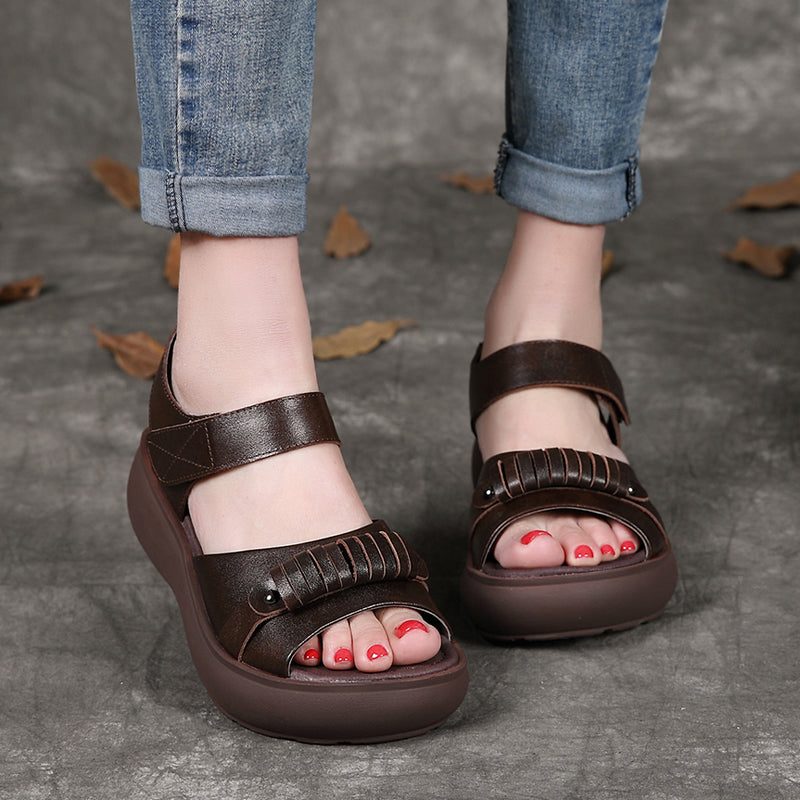 Retro Leren Dames Zomer Wedge Sandalen