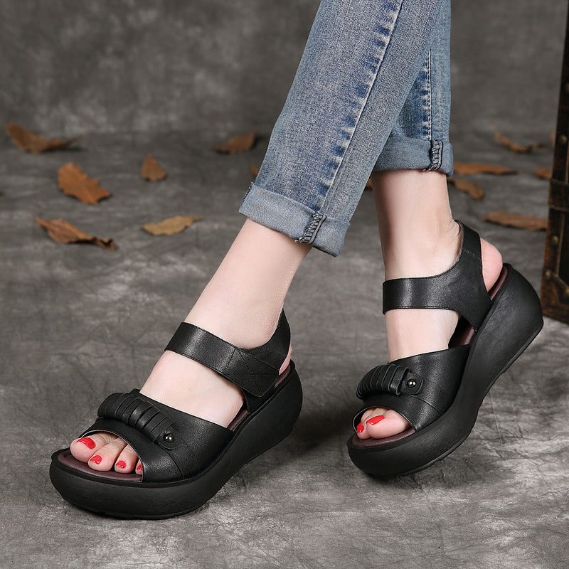 Retro Leren Dames Zomer Wedge Sandalen