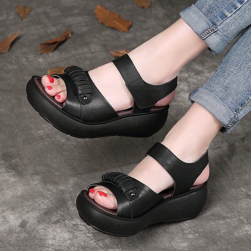 Retro Leren Dames Zomer Wedge Sandalen