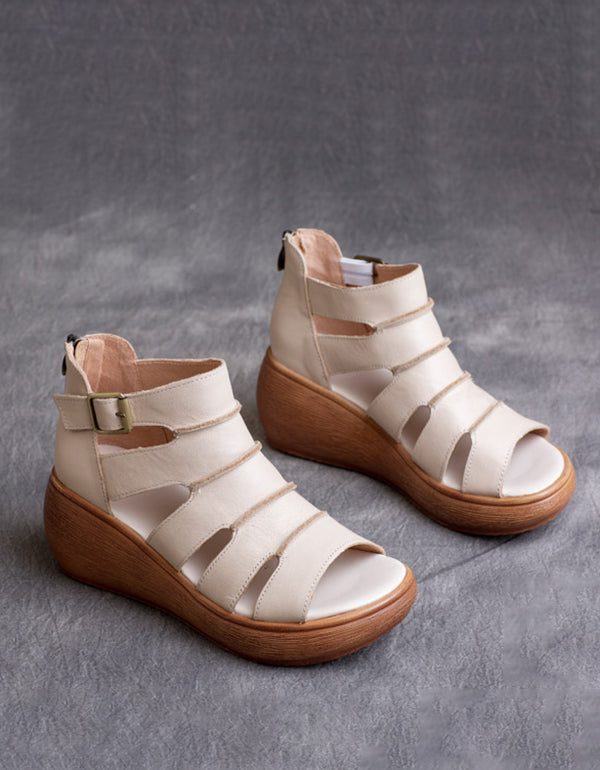 Retro Leren Sandalen Met Enkelband Voor Dames